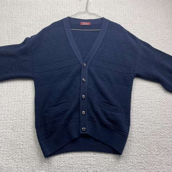 VTG Sweater Men M Blue Cooper Wool Blend Cardigan Grandpa Button 90s Canada Made - Picture 8 of 16
